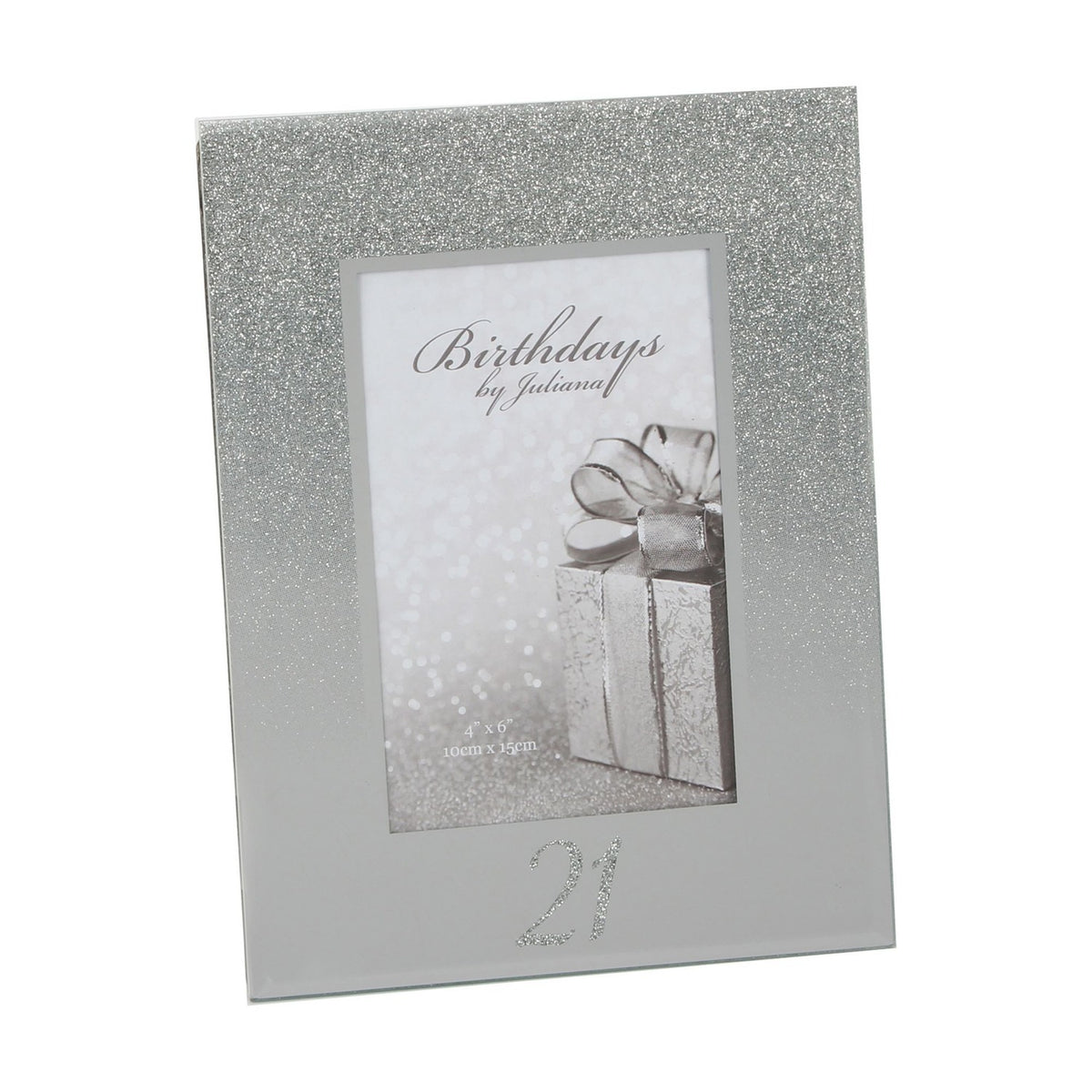 21st Birthday Glitter Mirror Glass Photo Frame 6 x 4in - Silver