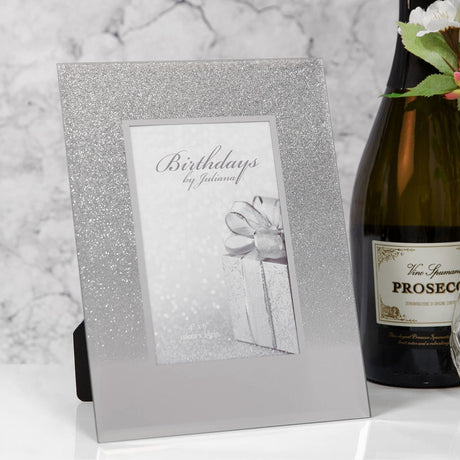 Engravable Glitter Mirror Glass Photo Frame 6 x 4in - Silver
