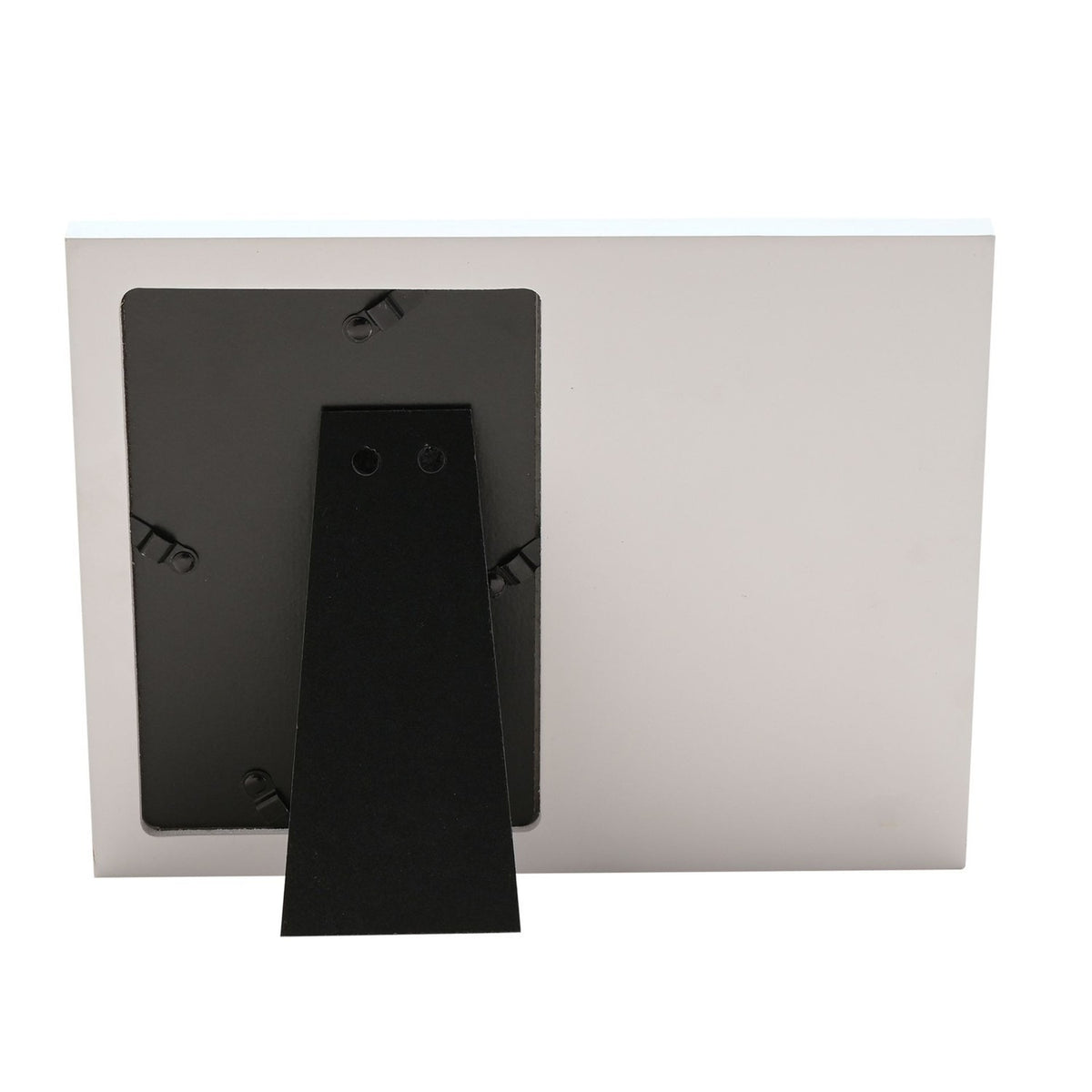 Back view of the First Holy Communion Boy Wreath Photo Frame in white, showing the 6 x 4in portrait photo opening and black fold-out stand, on a plain background.