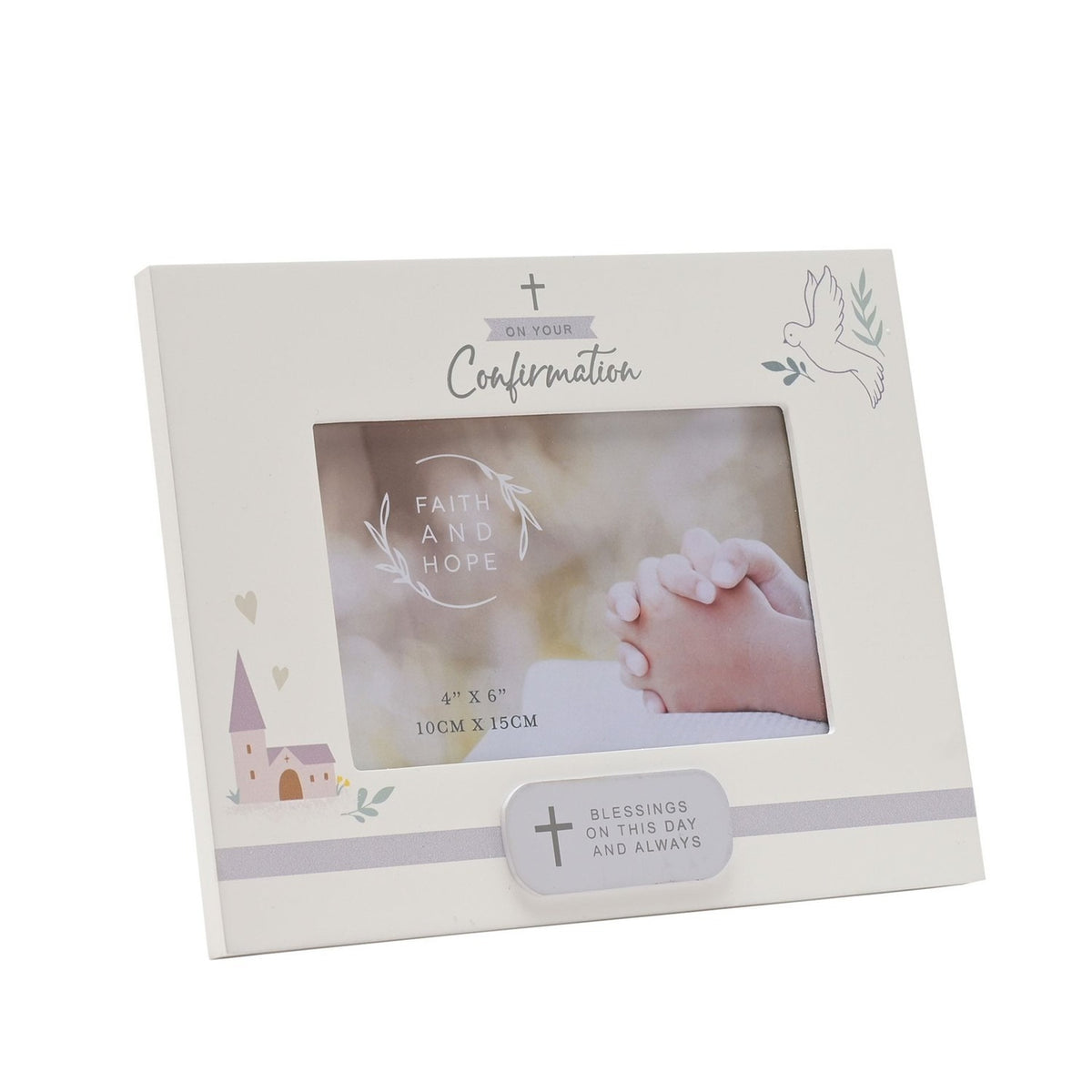Confirmation Cross Plaque Wooden Photo Frame 6 x 4in - Cream