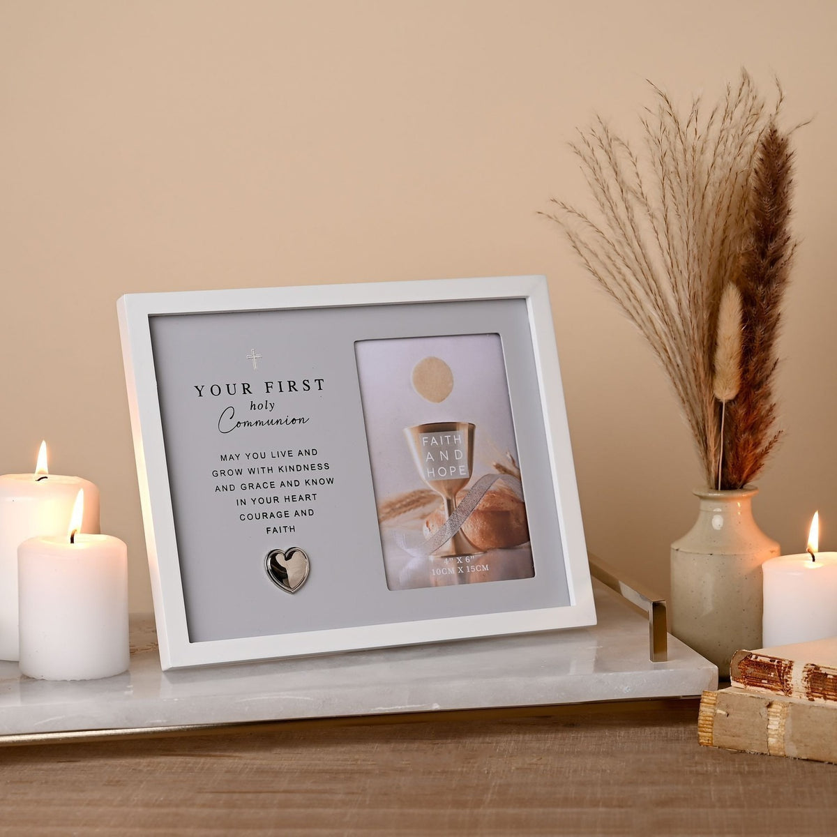 First Holy Communion Photo Frame 6 x 4in - Grey & White