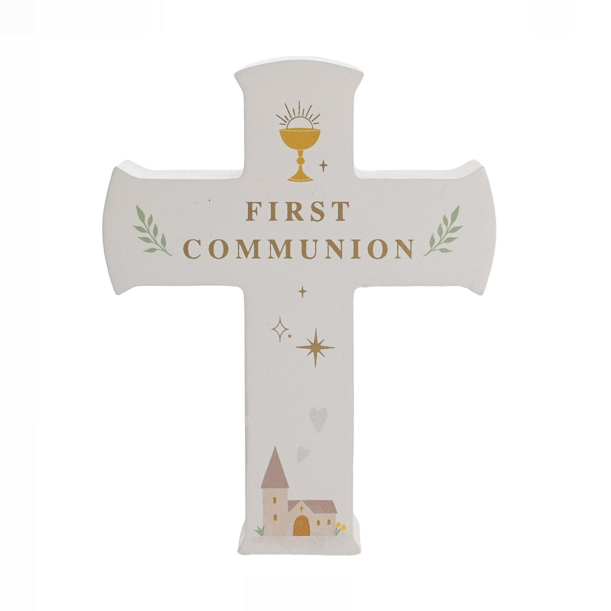 First Communion Freestanding Mantel Cross Plaque - White