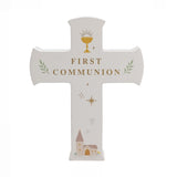 First Communion Freestanding Mantel Cross Plaque - White