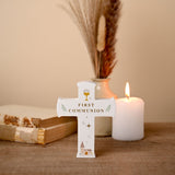First Communion Freestanding Mantel Cross Plaque - White