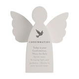 Confirmation Angel Plaque with Silver Dove and Verse - White