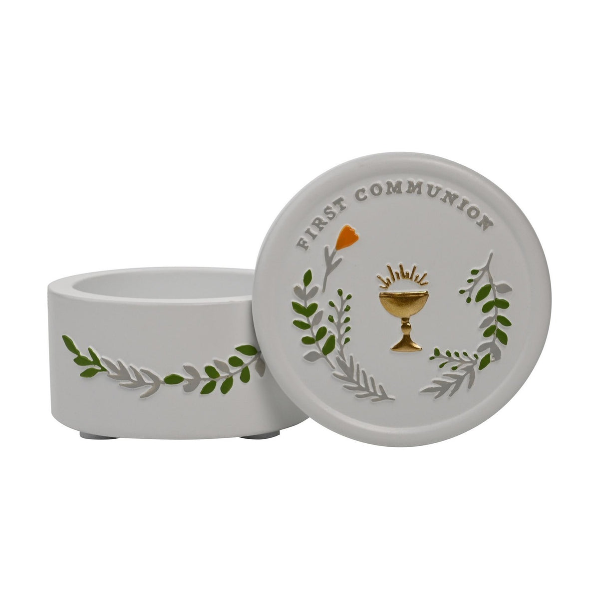 First Communion Chalice Resin Trinket Box with Lid - White