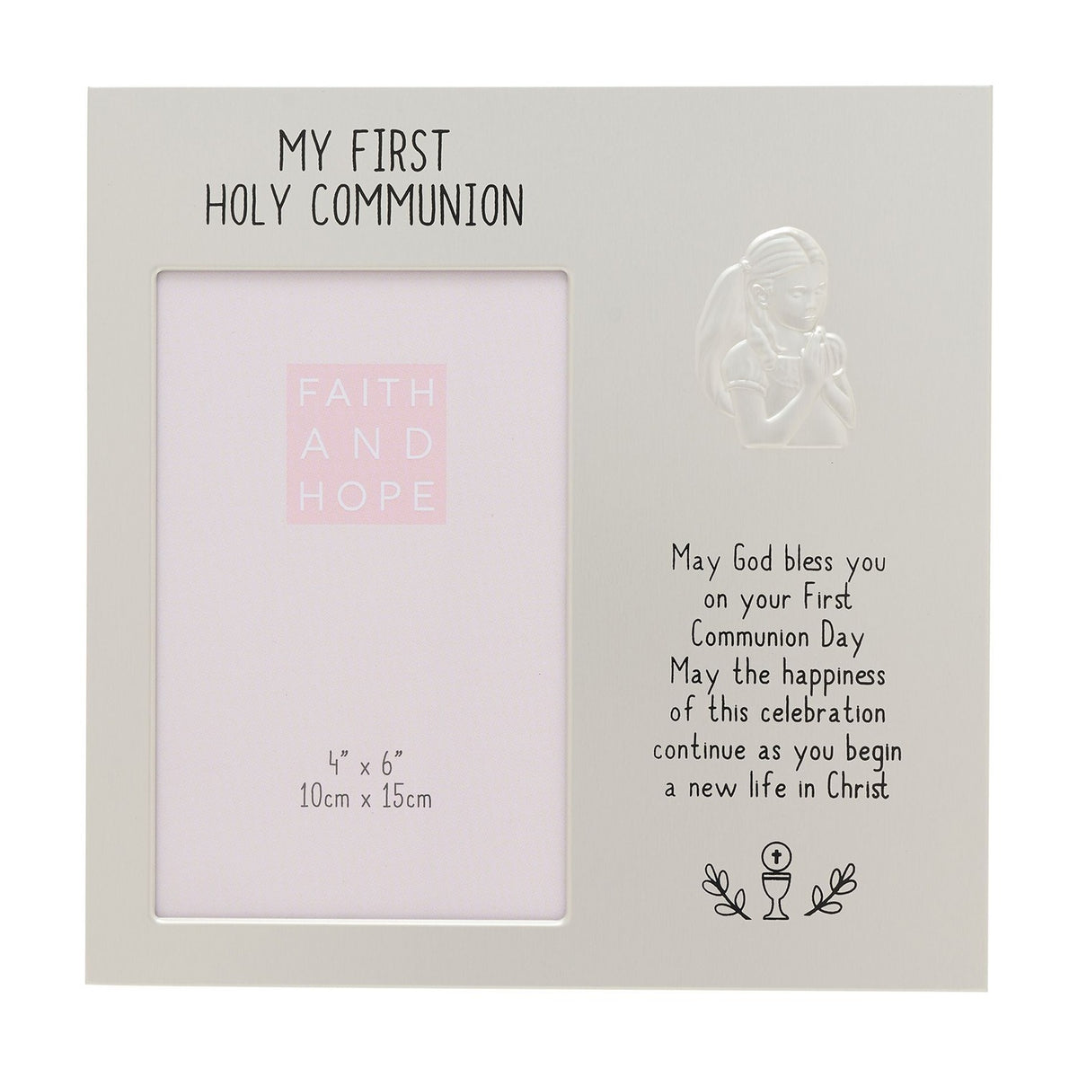 First Communion Girl Embossed Photo Frame 6 x 4in - Silver