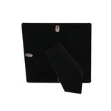 Back view of the Chalice and Wheat Silverplated Photo Frame, showing black velvet backing with an integrated fold-out stand and two sawtooth hangers, on a plain white background.