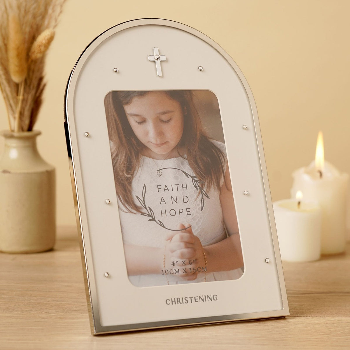 Christening Arch Freestanding Photo Frame 6 x 4in - Silver