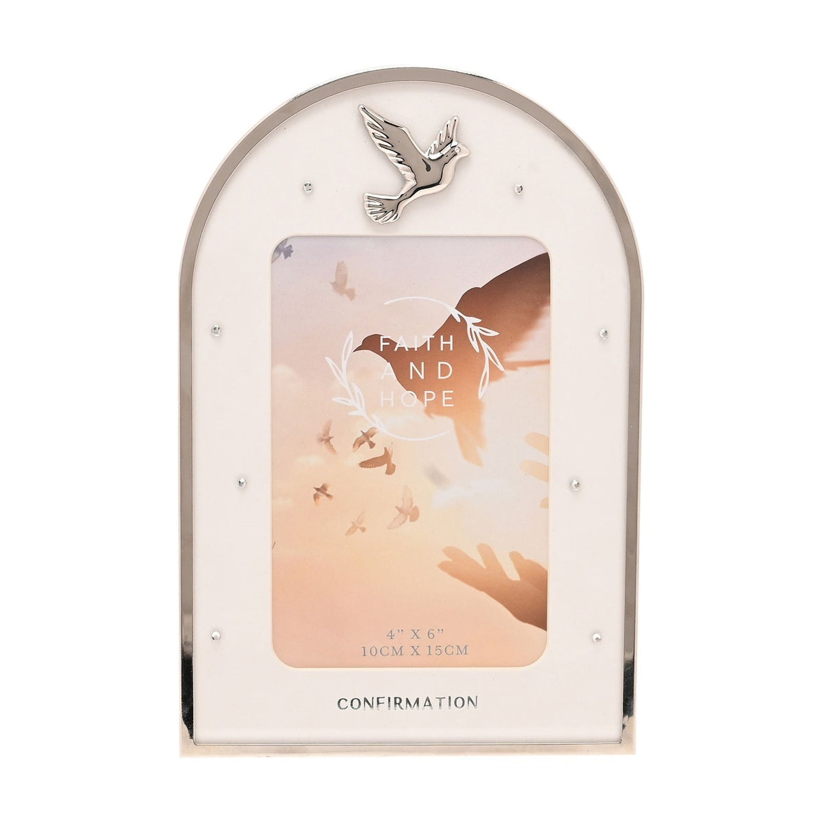 Confirmation Dove Arch Photo Frame 6 x 4in - Silver & White