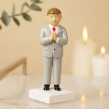 Communion Boy Resin Figurine with Brown Hair - Grey & White