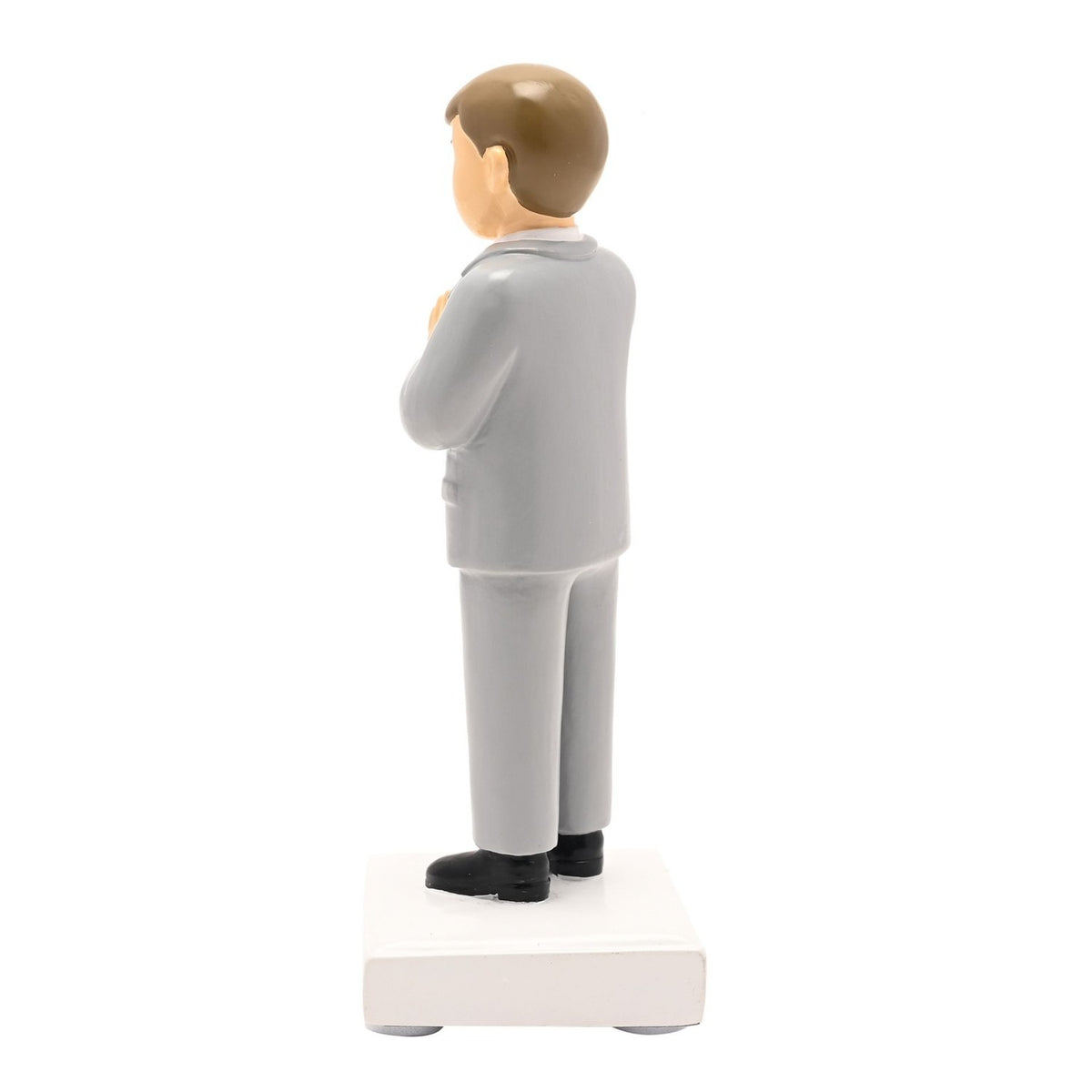 Communion Boy Resin Figurine with Brown Hair - Grey & White