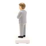 Communion Boy Resin Figurine with Brown Hair - Grey & White