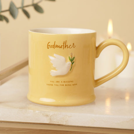 Godmother Dove and Sprig Stoneware Mug - Yellow & Cream