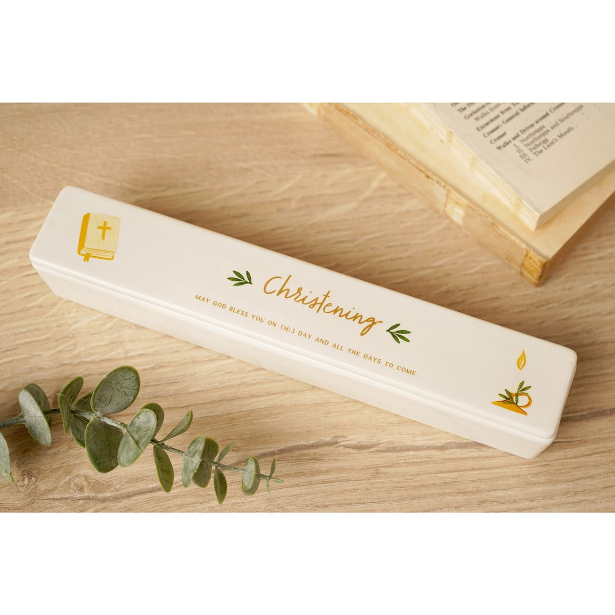 Christening Certificate Holder Ceramic Keepsake Box - Cream