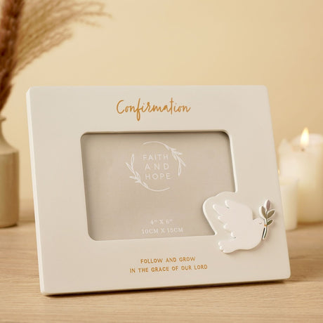 1st Confirmation Wooden Photo Frame 6 x 4in - Off White & Gold