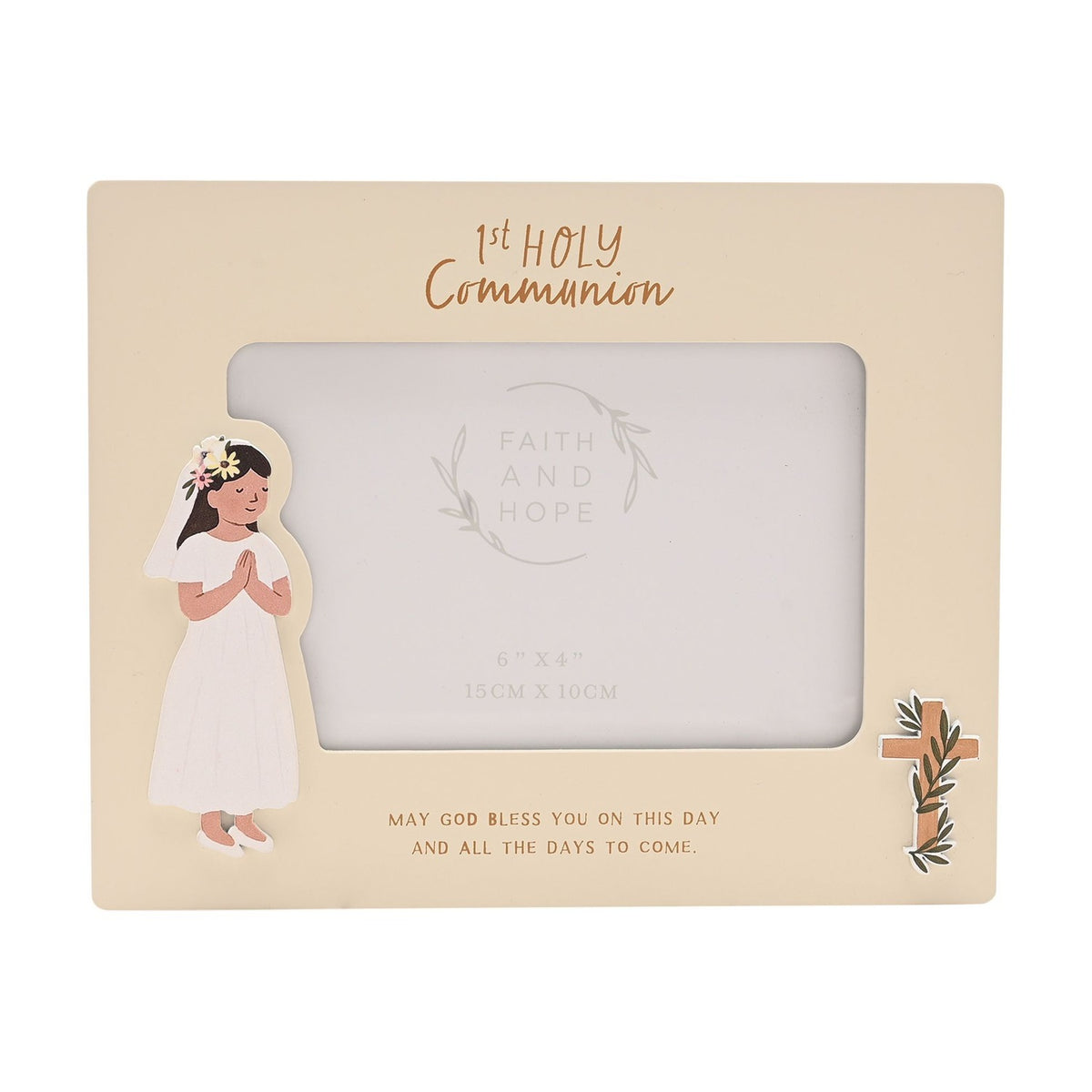 Communion Girl Wooden Photo Frame 6 x 4in - Off White & Gold