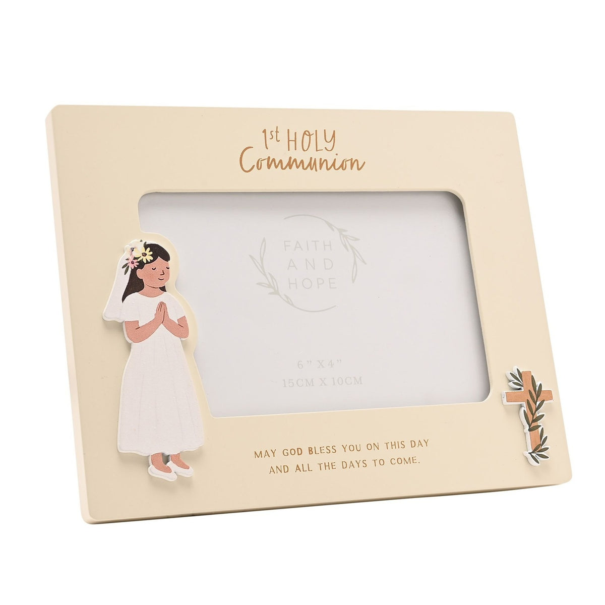 Communion Girl Wooden Photo Frame 6 x 4in - Off White & Gold