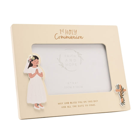 Communion Girl Wooden Photo Frame 6 x 4in - Off White & Gold