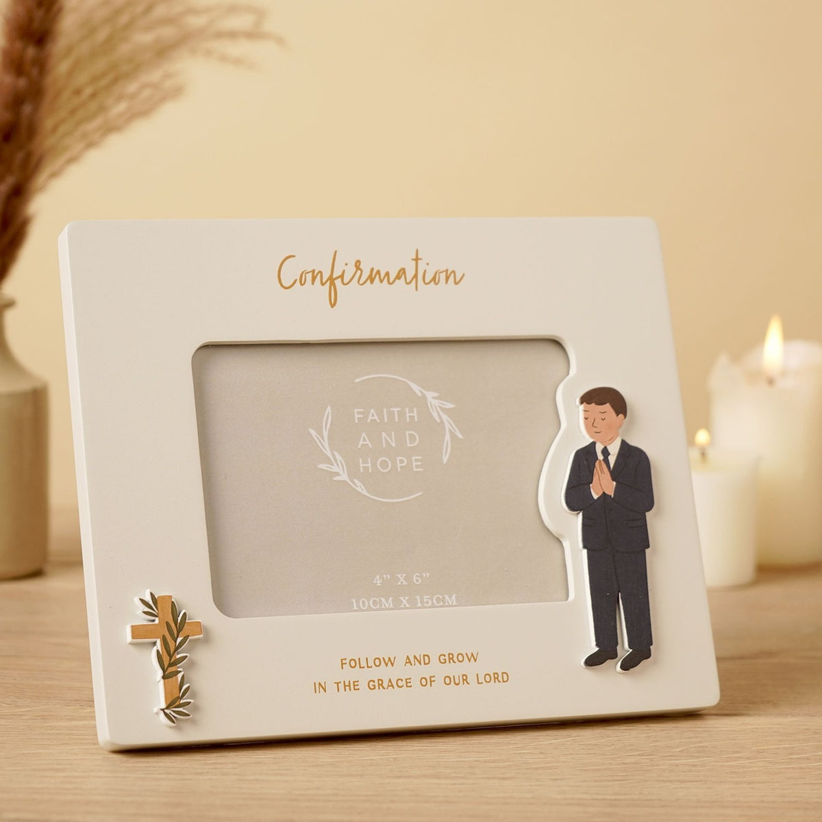 Confirmation Boy Wooden Photo Frame 6 x 4in - Off White & Black