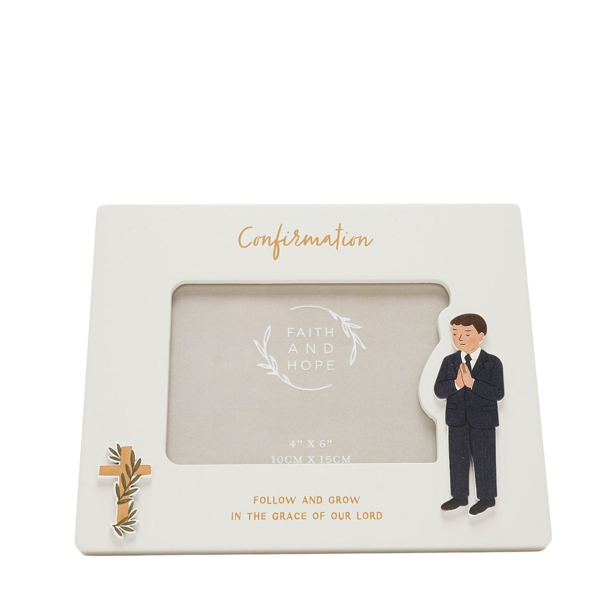 Confirmation Boy Wooden Photo Frame 6 x 4in - Off White & Black