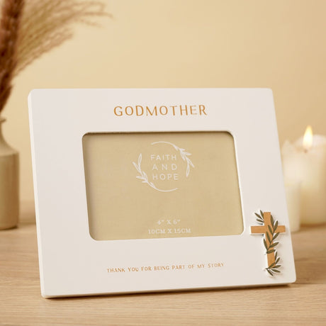 Godmother Wooden Photo Frame 6 x 4in - Off White & Gold