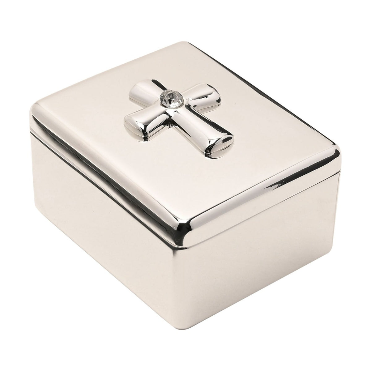 Raised Cross Metal Keepsake Box with Lined Interior - Silver