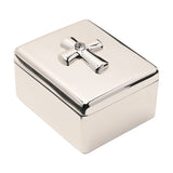 Raised Cross Metal Keepsake Box with Lined Interior - Silver