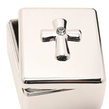 Raised Cross Metal Keepsake Box with Lined Interior - Silver