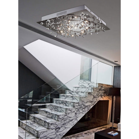 Fia 6 Light Square Crystal Flush Ceiling Light - Polished Chrome
