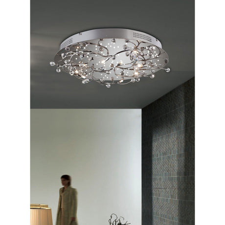 Fia 6 Light Round Crystal Flush Ceiling Light - Polished Chrome