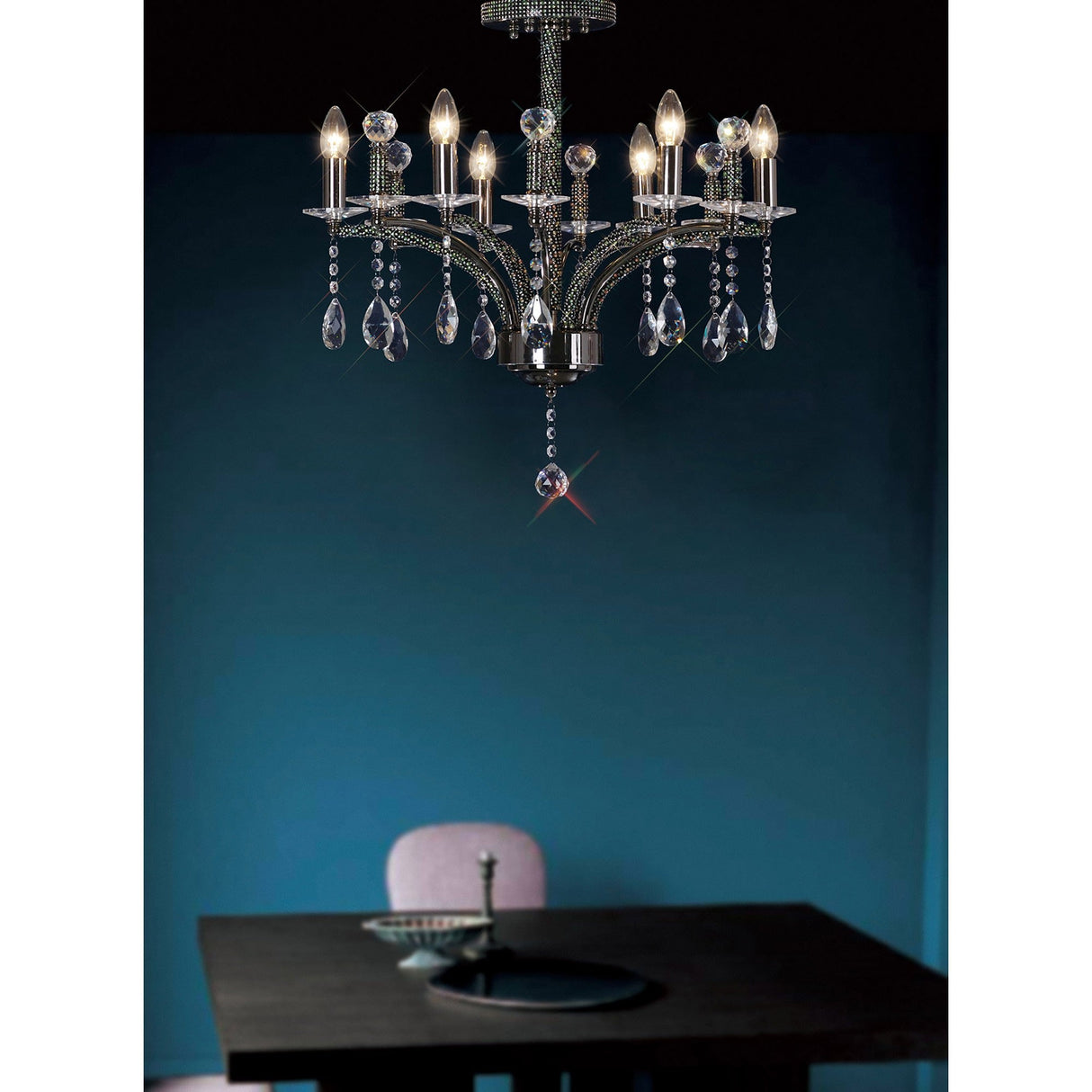 Fiore 62cm 6 Light Crystal Chandelier - Black Chrome