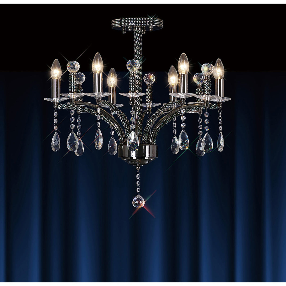 Fiore 62cm 6 Light Crystal Chandelier - Black Chrome