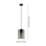 Firbora Smoked Glass Pendant Light 16cm - Black