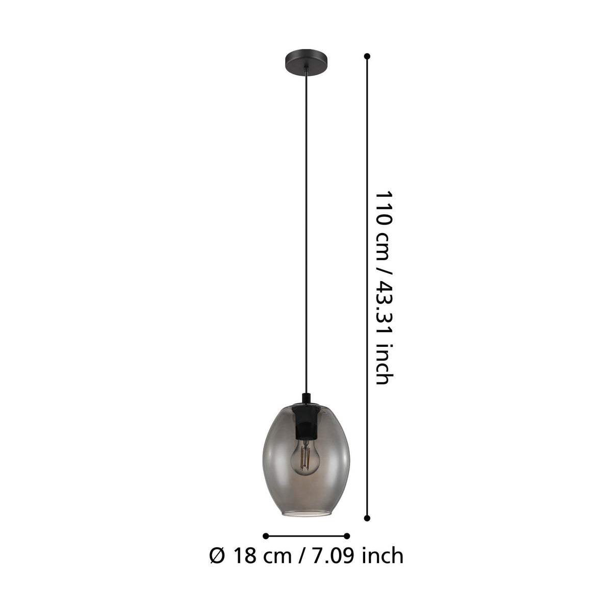 Firbora Smoked Glass Pendant Light 18cm - Black