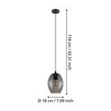 Firbora Smoked Glass Pendant Light 18cm - Black