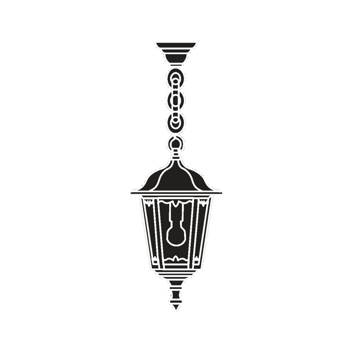 Astragal Cast Aluminium Outdoor Pendant Light in black, a hexagonal glazed lantern with cast frame detailing, hung from decorative chain links against a plain white background.