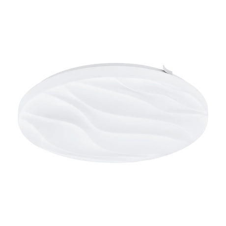 Fismenne LED Flush Ceiling Light 33cm in white, a round fixture with a white steel body and wave-textured plastic diffuser, shown on a plain white background.