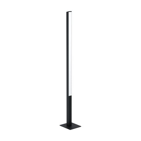 Flanvorne Smart LED Floor Lamp in black, a slim square aluminium and steel column with a vertical white diffuser strip and flat square base, shown on a plain white background.