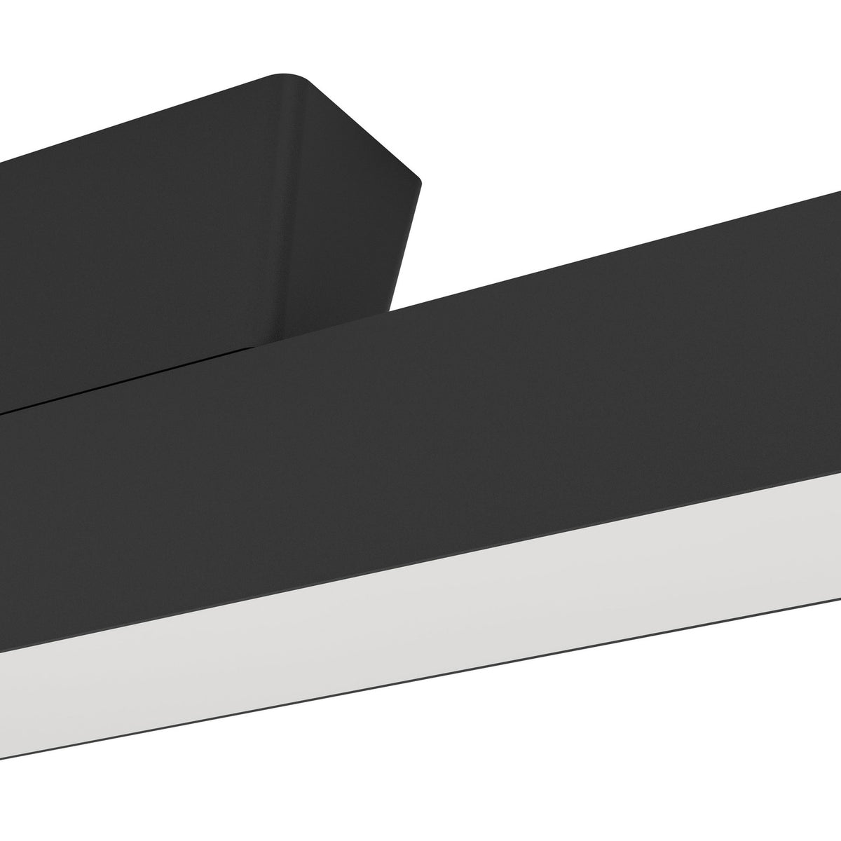 Close-up of the Flanvorne smart LED flush ceiling light in black, showing the slim aluminium bar with white plastic diffuser and compact central ceiling mount against a white background.