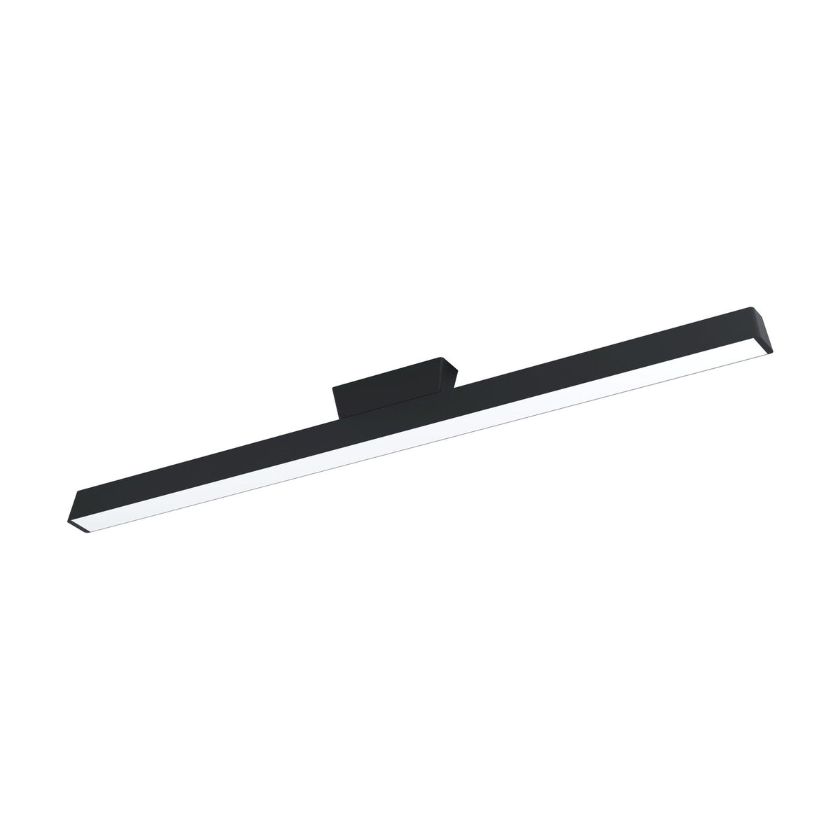 Flanvorne Smart Colour Changing LED Flush Ceiling Light in black, a slim aluminium bar with central mount and full-length white diffuser, shown on a plain white background.