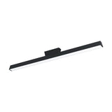 Flanvorne Smart Colour Changing LED Flush Ceiling Light in black, a slim aluminium bar with central mount and full-length white diffuser, shown on a plain white background.