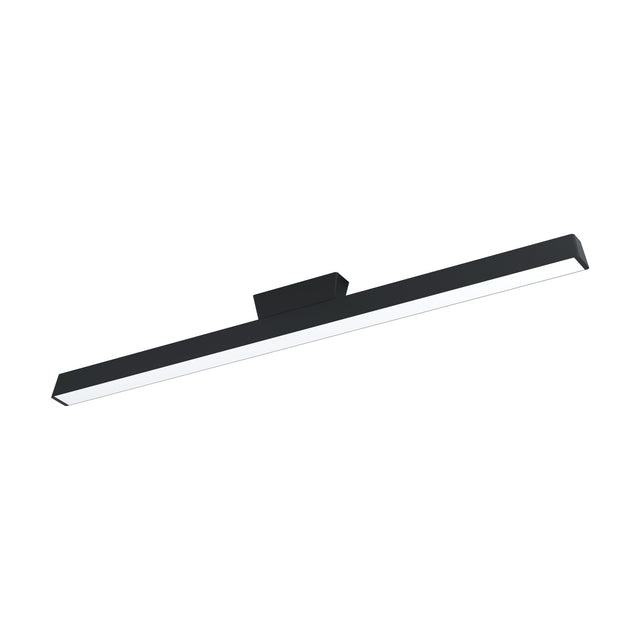 Flanvorne Smart Colour Changing LED Flush Ceiling Light in black, a slim aluminium bar with central mount and full-length white diffuser, shown on a plain white background.