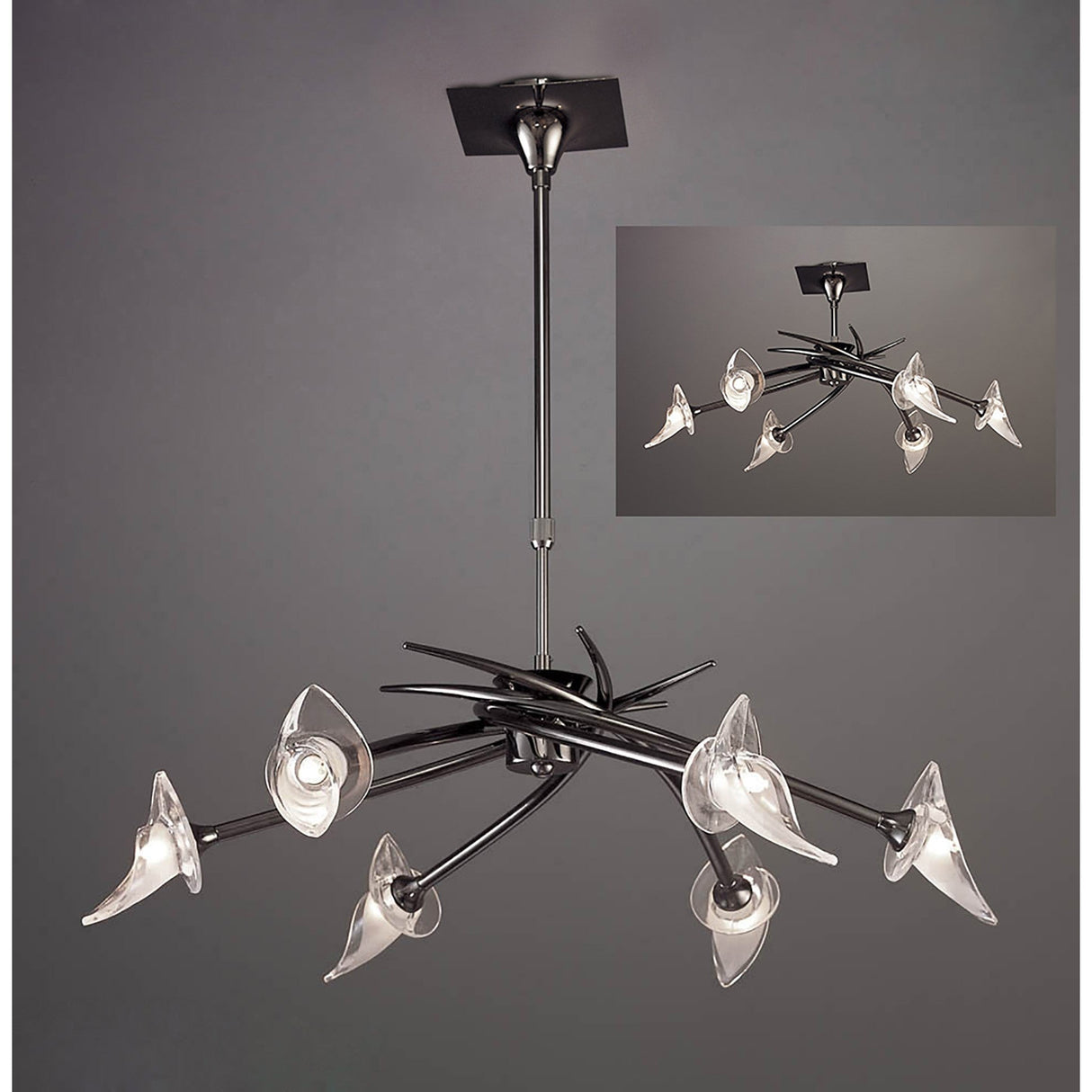 Flavia 73cm Telescopic 6 Light Chandelier/Semi-Flush - Black Chrome
