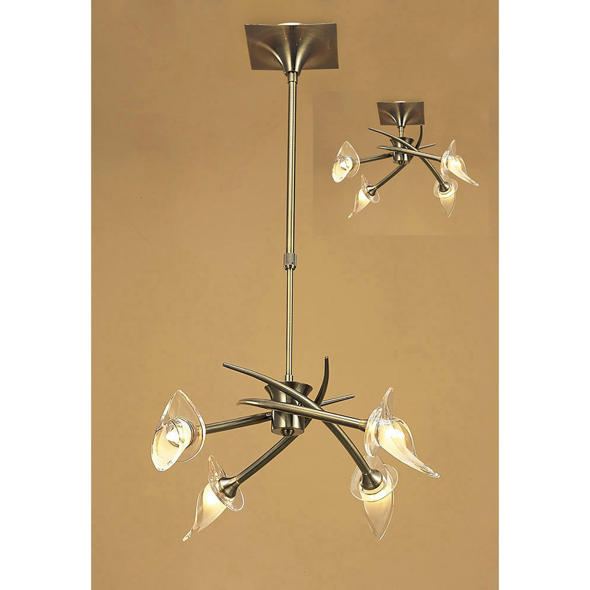 Flavia 54cm Telescopic 4 Light Chandelier/Semi-Flush Ceiling Light - Antique Brass