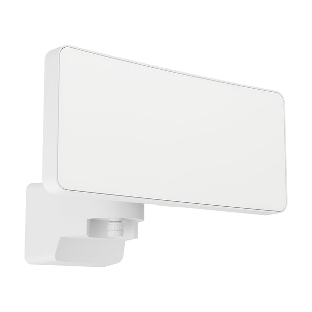 Epifano LED Flood Light 180W in white, showing a slim rectangular aluminium and plastic panel with rounded corners and an integrated motion sensor bracket, set against a plain white background.
