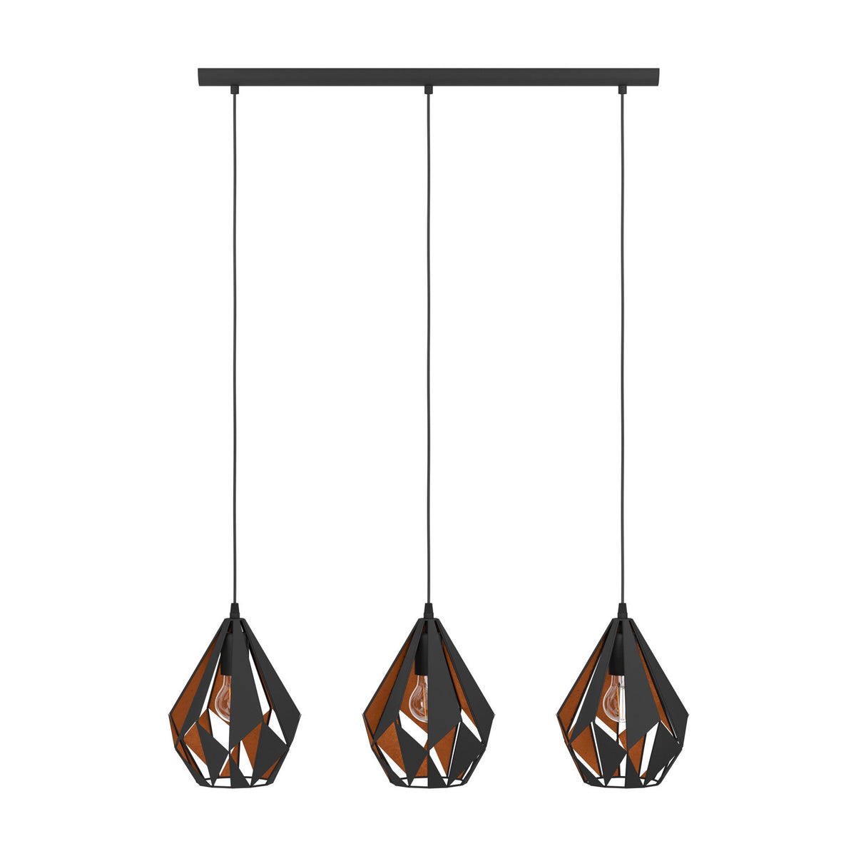 Flermanne 3 Light Linear Pendant Light - Black & Copper