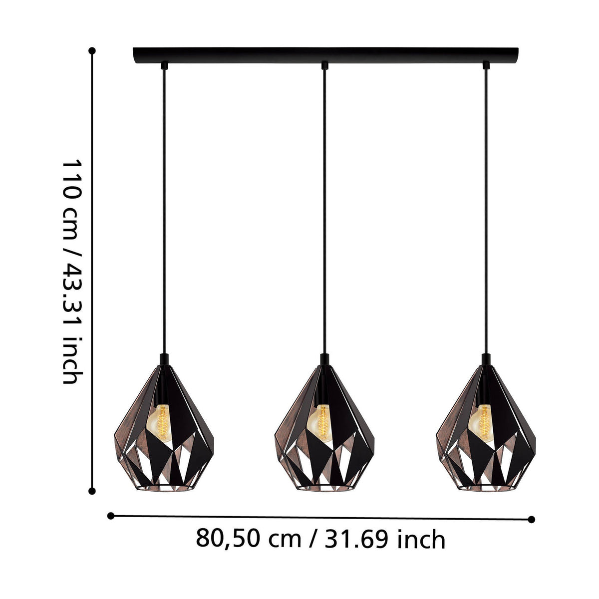 Flermanne 3 Light Linear Pendant Light - Black & Copper