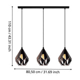 Flermanne 3 Light Linear Pendant Light - Black & Copper