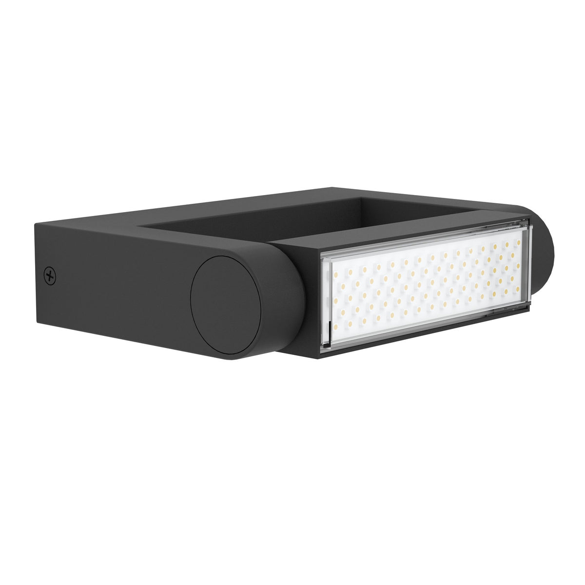 Flirmane LED Outdoor Wall Light in black cast aluminium, rectangular frame with cylindrical head and integrated LED panel, shown on a plain white background.